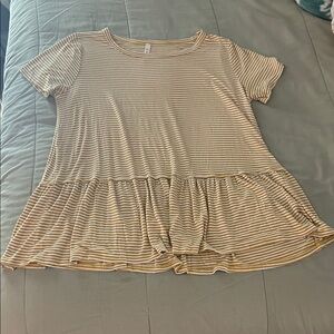 MTS Cream and Tan Striped Short Sleeve Top